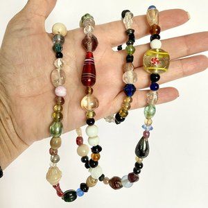Fun India Candy Glass Chunky Continuous Organic Boho Over The Head Necklace 38”
